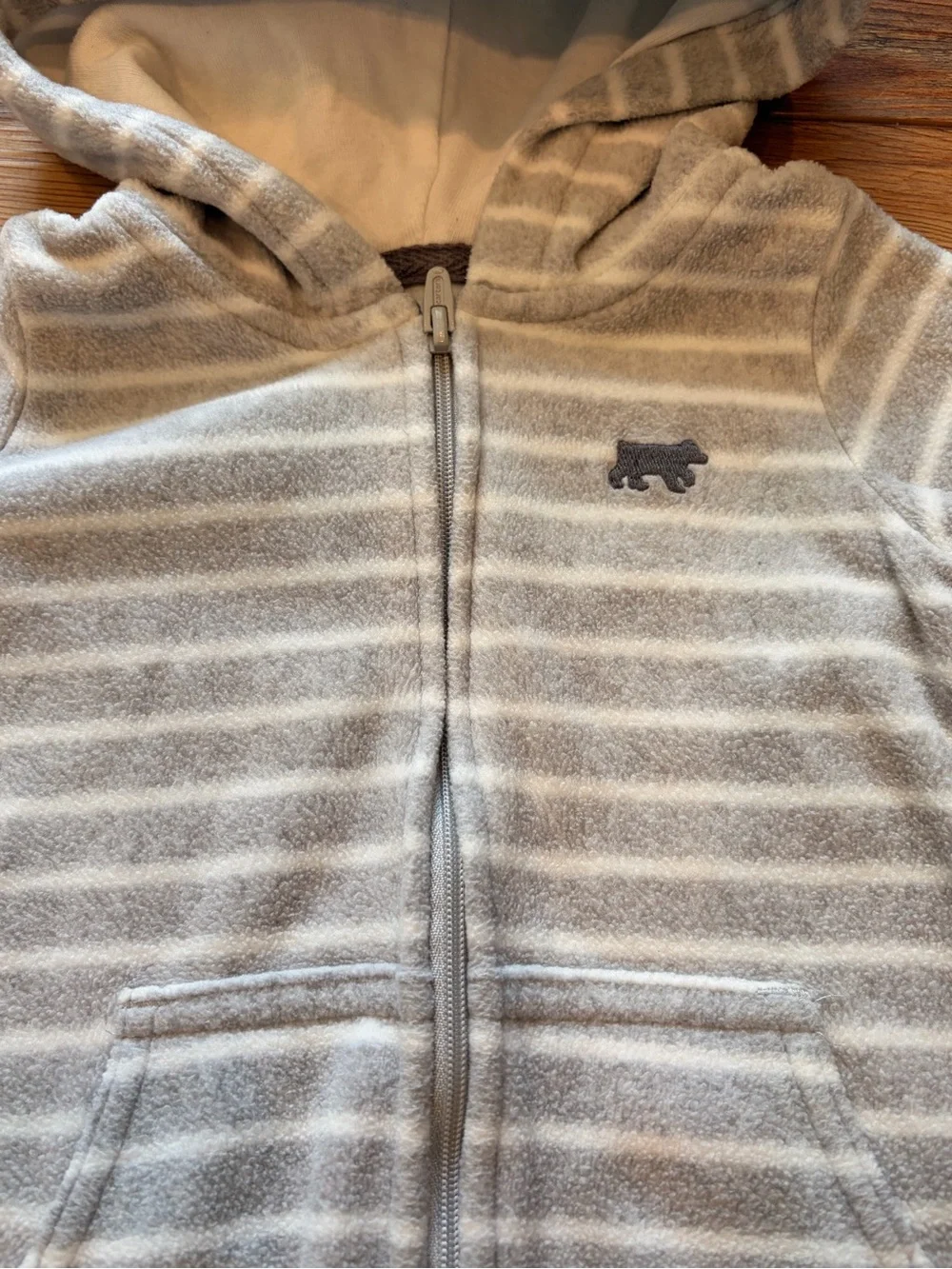 3 Carters 6 Months Cozy Baby Hooded Fleece Rompers - Gray/Tan Bears & Moose